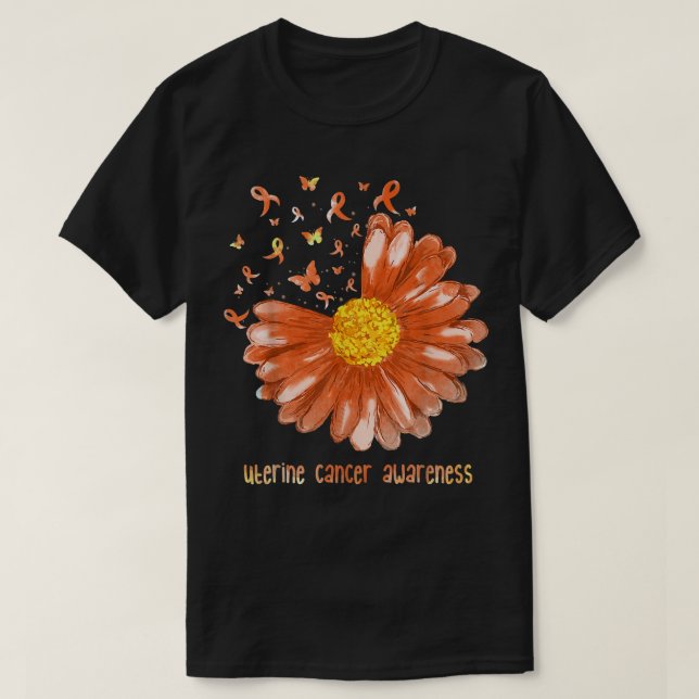 Camiseta Daisy Butterfly Fita Uterine Cancer Awaren (Frente do Design)