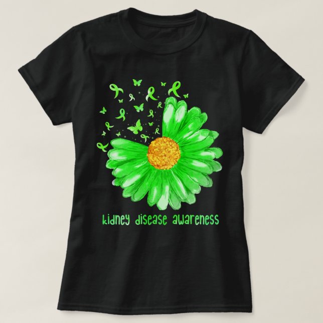 Camiseta Daisy Butterfly Green Ribbon Kidney Disease Awaren (Frente do Design)