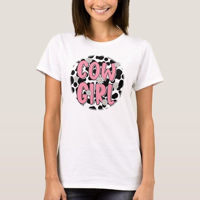 Camiseta Daisy de Tipografia de Cowgirl Rosa (Frente)