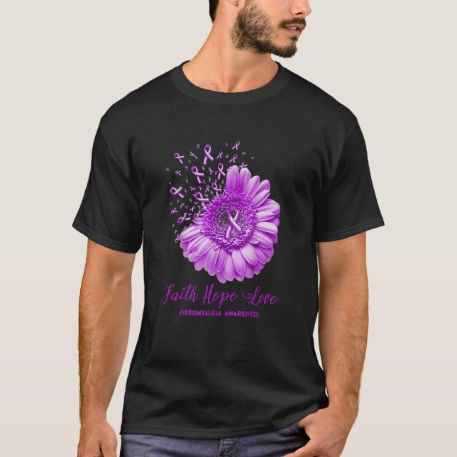 Camiseta Daisy Flower Faith Hope ama Fibromialgia Awa (Frente)