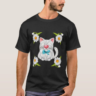 Camiseta Daisy Flower Floral Kitten Para Gato Branco