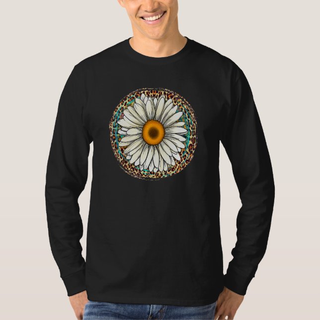 Camiseta Daisy Leopard Flower Western Southern Hippy Boho G (Frente)