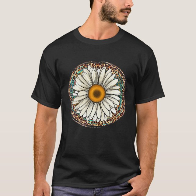 Camiseta Daisy Leopard Flower Western Southern Hippy Boho G (Frente)