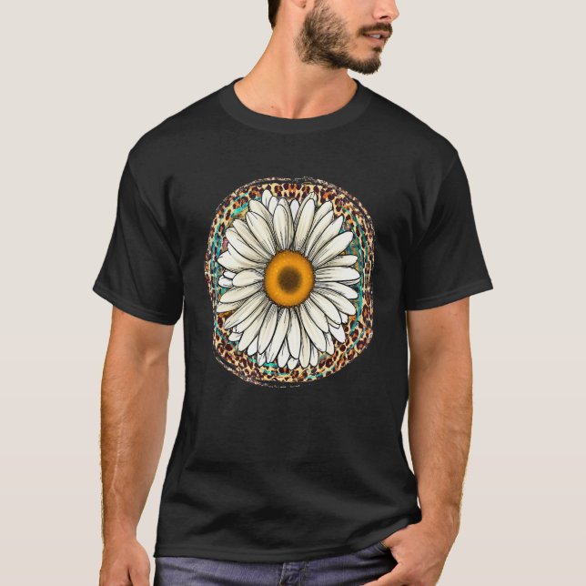 Camiseta Daisy Leopard Flower Western Southern Hippy Boho G (Frente)