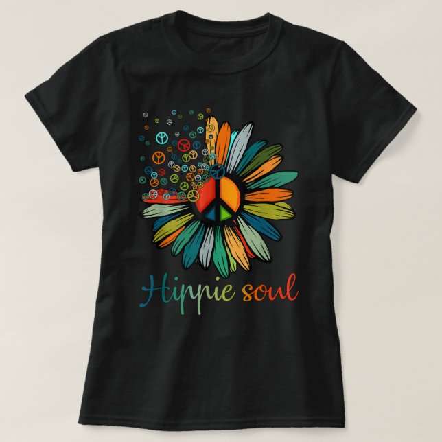 Camiseta Daisy Peace Sign Hippie Soul Flower Gifes (Frente do Design)