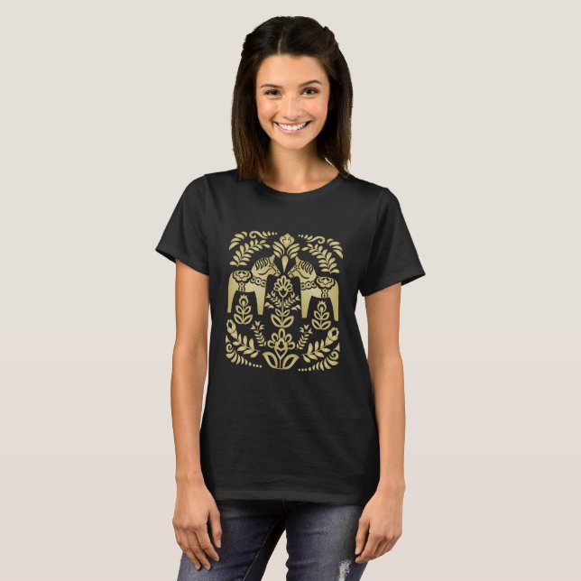 Camiseta Dala Horse Sueca Dourada e Negra (Frente Completa)