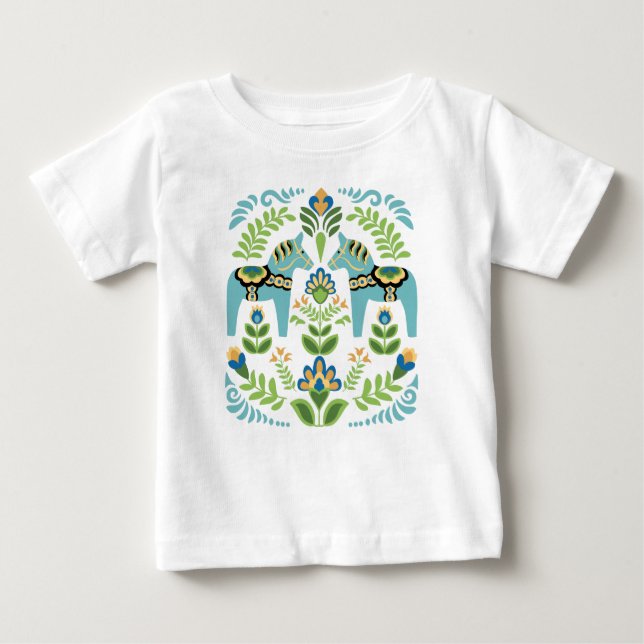 Camiseta Dala Horses Teal Sueco (Frente)