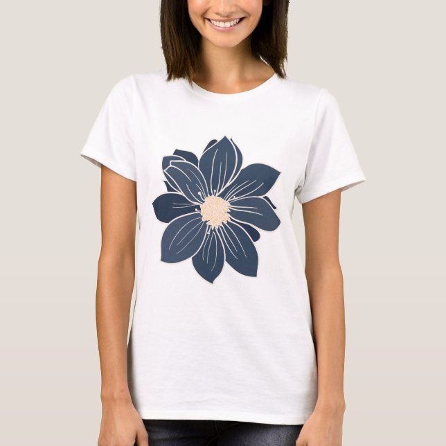 Camiseta Dália Flor Azul Marinho (Frente)