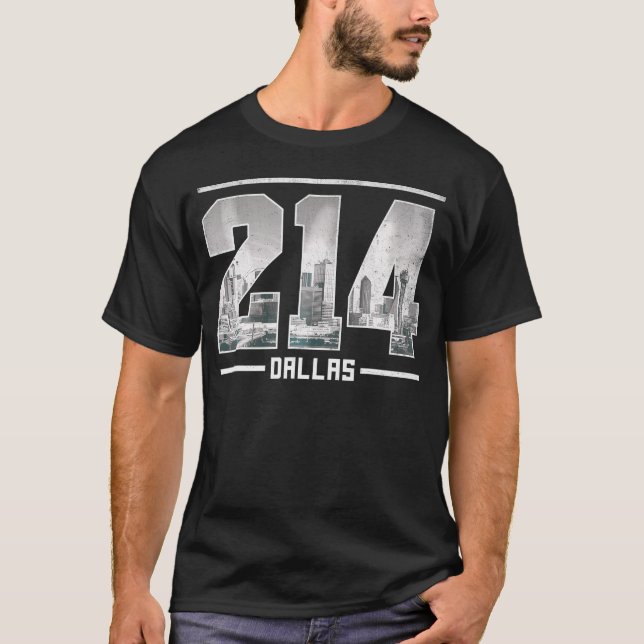 Camiseta Dallas 214 Area Code Texas Skyline (Frente)