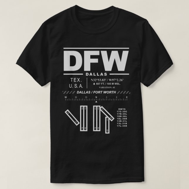 Camiseta Dallas Fort Worth Aeroporto Internacional Texas DF (Frente do Design)