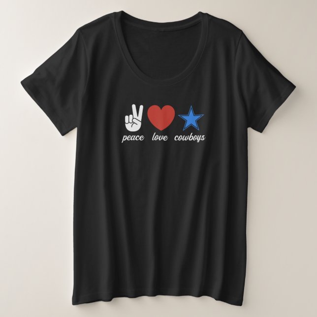 Camiseta Dallas Peace Love Cowboys Design por orgulho (Frente do Design)