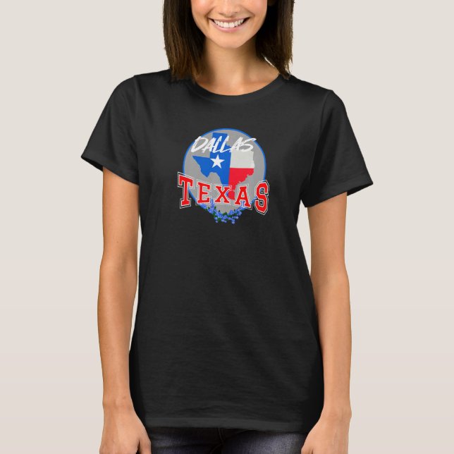 Camiseta Dallas Texas em Red White e Blue Bonnet Flower (Frente)