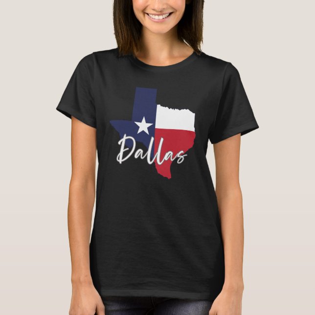 Camiseta Dallas, Texas Flag Map Black Women's (Frente)