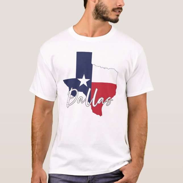 Camiseta Dallas, Texas Flag Map Men's White (Frente)