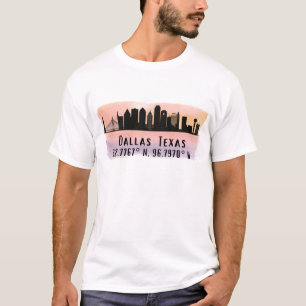 Camiseta Dallas TX Skyline Latitude e Longitude
