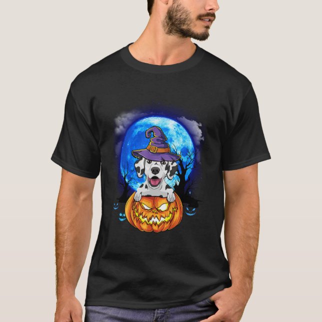 Camiseta Dalmaciana Witold Moon Pumpkin Assustador Cão das  (Frente)