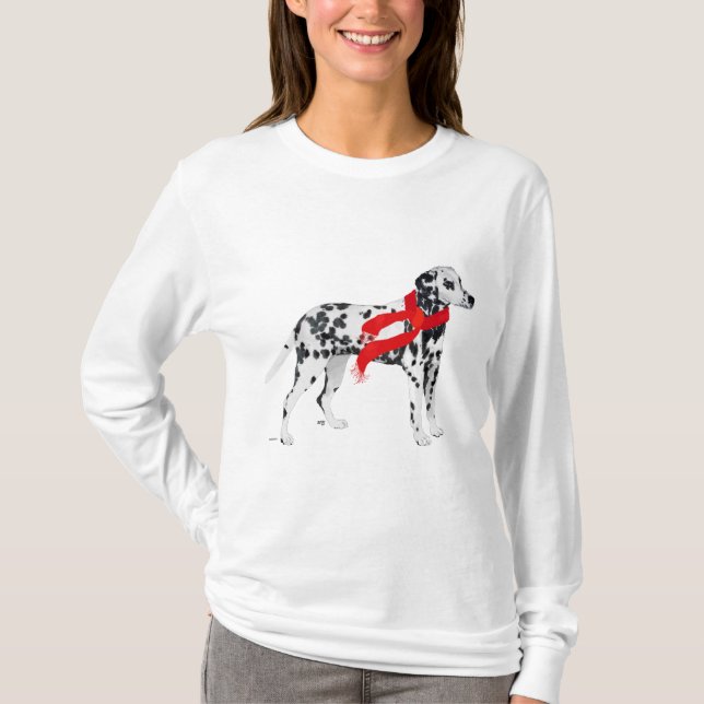 Camiseta Dálmata com um Cachecol Vermelho (Frente)