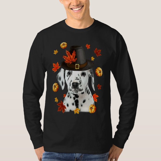 Camiseta Dalmatian Dog Pilgrim Hat Fall Happy Thanksgiving (Frente)