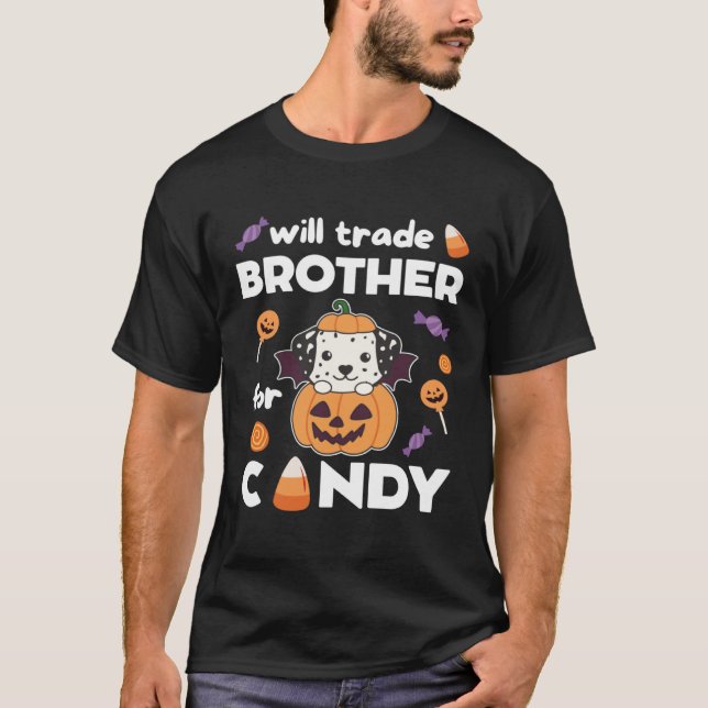 Camiseta Dalmatian Halloween Pumpkin Dogs Swap Brother For  (Frente)