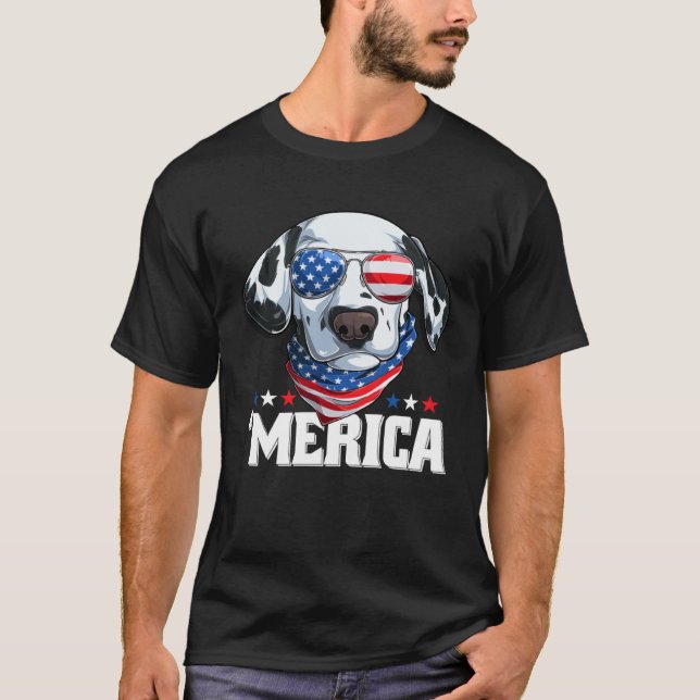 Camiseta Dalmatian Wearing America Glasses  Dog Dalmatian O (Frente)