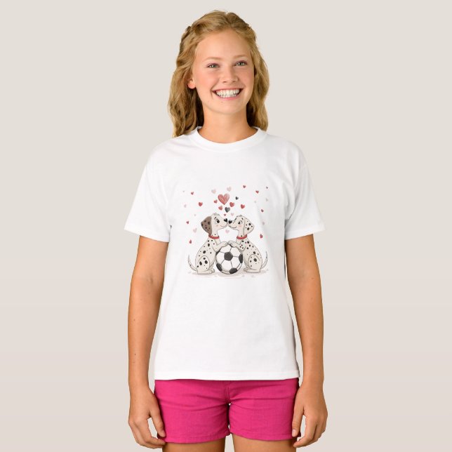 Camiseta Dalmatians with soccer ball for Valentine's Day (Frente Completa)