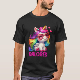 Camiseta Dalores Nome Personalizado Unicórnio Colorido Mulh