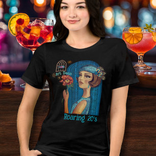 Camiseta Dama Art Déco com Vestido Azul