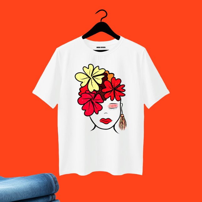 Camiseta Dama com retrato de flores (Criador carregado)