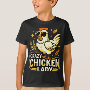 Camiseta Dama de Frango Louco Óculos de Sol de Frango Legal