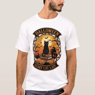 Camiseta Dama de Gato Assustador de Halloween Abóboras Pret