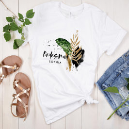 Camiseta Dama de honra abstrata botânica tropical moderna
