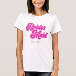 Camiseta Dama de Honra Bubblegum Rosa Retrô Nome Personaliz