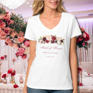 Camiseta Dama De Honra Burgundy Rosa Floral Rosa
