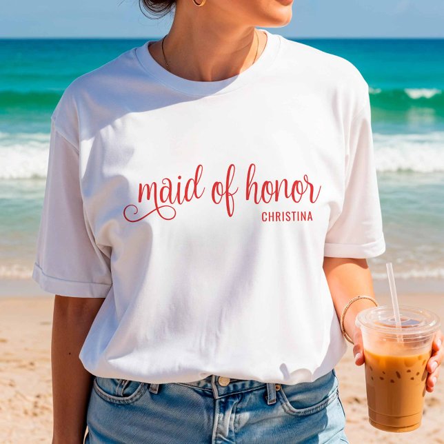 Camiseta Dama de Honra Caligrafia Vermelha Bach  (Criador carregado)