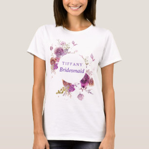 Camiseta Dama de honra floral da aguarela roxa