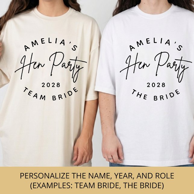 Camiseta Dama de honra | Noiva da Festa de Galinha Elegante (Personalized Bride Team T-Shirt Gift for Bridal Party, Hen Party or Wedding Matching Outfits)