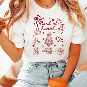 Camiseta Dama de Honra Personalizada Coquette Laço Vermelho