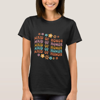 Camiseta Dama De Honra Retro Groovy Bridal Parte das Damas 