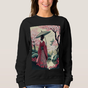 Camiseta Dama Japonesa com o Umbrella Pagoda cereja Blossom