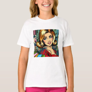Camiseta Dama Retro com Sacolas de Compras Meados do Século