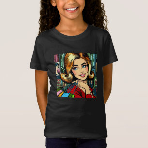 Camiseta Dama Retro com Sacolas de Compras Meados do Século