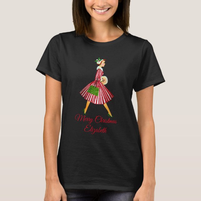 Camiseta Dama retrô natal doce (Frente)