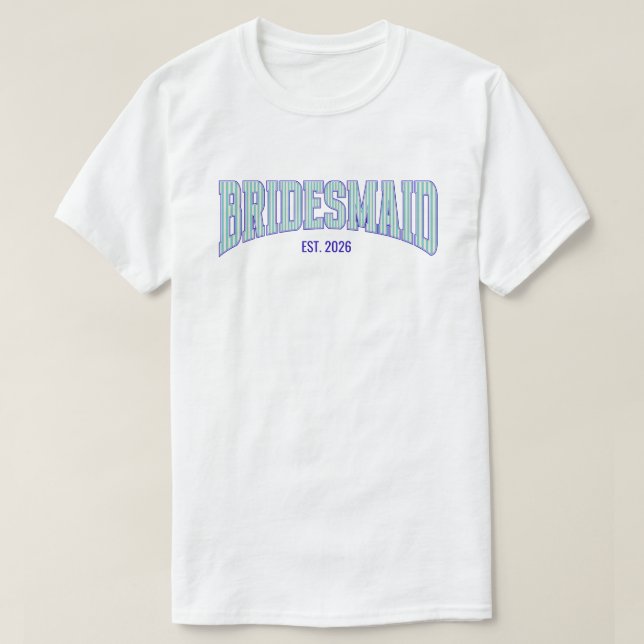 Camiseta Damas de honra aqua + bege com listras navy Bachel (Frente do Design)