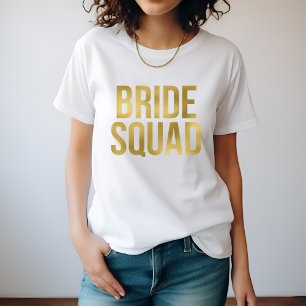 Camiseta Damas de honra "Bride Squad" em ouro impresso