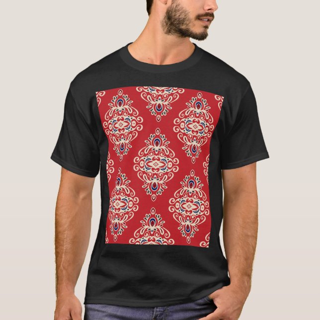 Camiseta Damask Vintage: Floreish Seamless Pattern. (Frente)