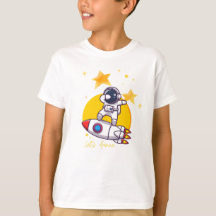 Camiseta dança astronauta num foguete