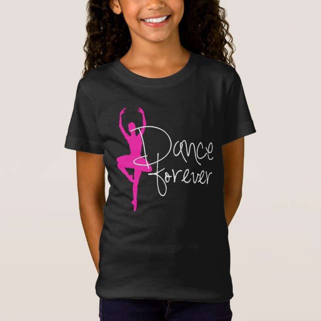 Camiseta Dança da silhueta do dançarino do rosa quente para (Frente)