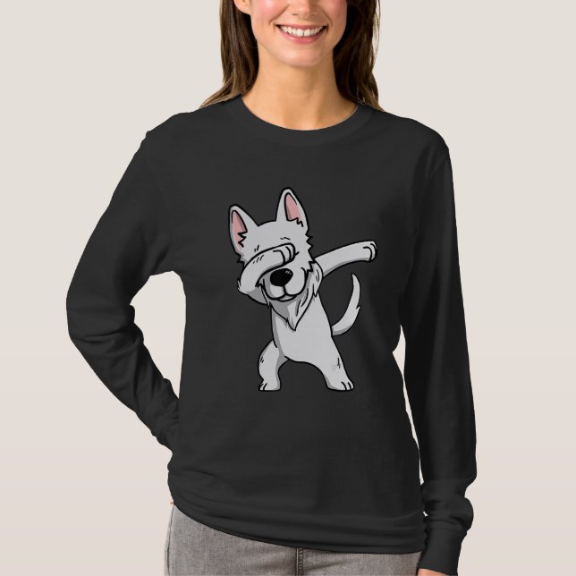 Camiseta Dança De Cachorro Branco German shepherd (Frente)