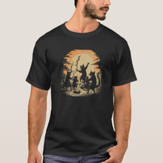 Camiseta Dança de Gato Negro em torno de Bruxaria Spooky