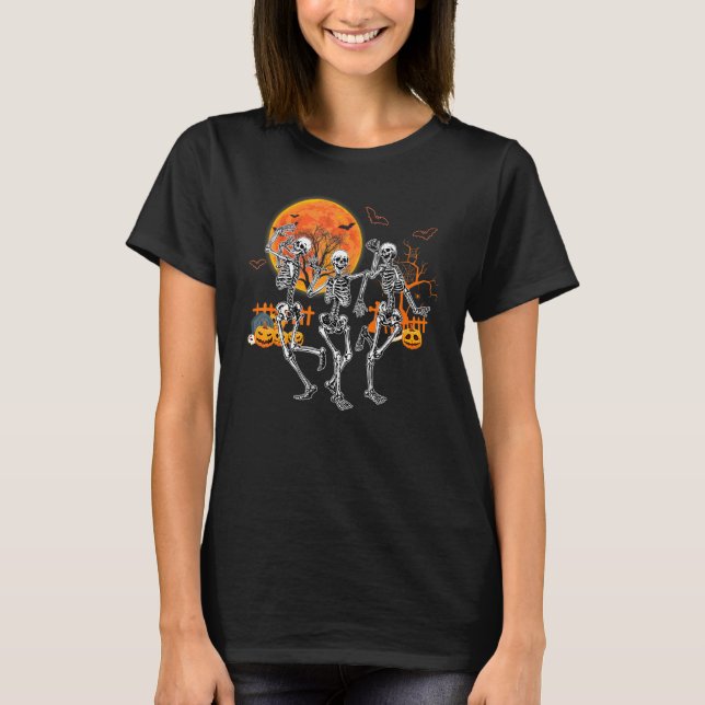 Camiseta Dança De Halloween Da Morte Macabre Skeleton Dança (Frente)